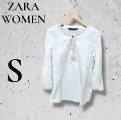 ZARA WOMEN Vネック シアー 長袖 ブラウス Sサイズ ベージュ