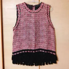未使用 ZARA WOMAN ツイード ノースリーブ トップス ザラウーマン 赤