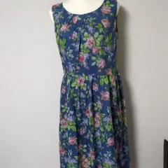 【新品】Laura Ashley ブルー 花柄 ノースリーブ ワンピース