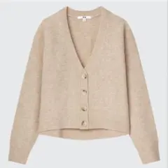 ユニクロ　スフレヤーンVネックショートカーディガン　XXL ベージュ