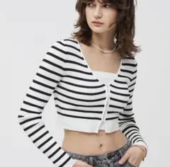 GU ストライプ クロップドカーディガン