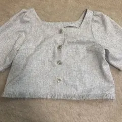 グレー 半袖シャツ ボタン フリンジ裾