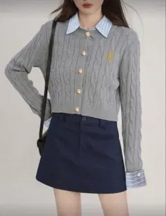 SHEIN ストライプパッチワーク刺繍カーディガン