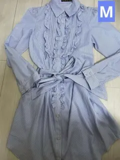 LABORATORY WORK ストライプ フリル 長袖シャツ　ブルー　M 七分のサムネイル