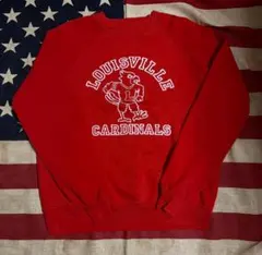 80s ヴィンテージスウェット フロッキー カレッジ 3段プリント 赤 イーグル