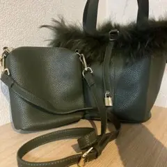 美品✨3way オリーブグリーン ファーバッグ