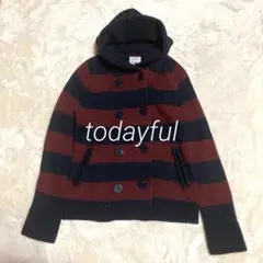 todayful ネイビー×ボルドー ボーダーニットPコートのサムネイル