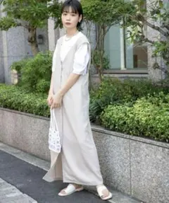 KBF　ケービーエフ　バッククロスラインジャンパースカート　ワンピース　ベージュ