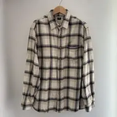 ユニクロ　長袖コーデュロイシャツ　アイボリーチェック大柄　サイズ XL