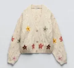 Zara 花柄 刺繍 カーディガン