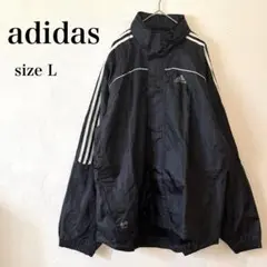 adidas アディダス　ナイロンジャンパー　フード付き　ブラック　L