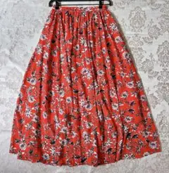 UNITED ARROWS トロピカルフラワー　オレンジ　マキシスカート　36