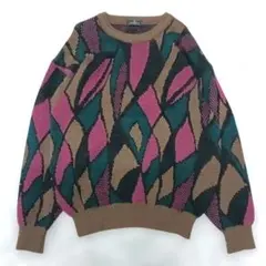 ZANOBETTI　ITALY　幾何学柄　立体編み　日本製 メンズ　ニット　L