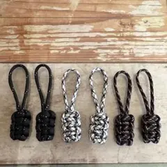 ハンドメイド パラコード ジッパータブ　6個セット ブラック系