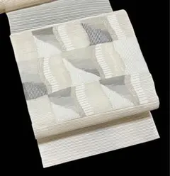 夏帯 絽綴れ 八寸名古屋帯 正絹 銀糸 松葉仕立て 未使用 イ6810