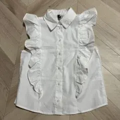 H&M フリル付きホワイトノースリーブシャツ 32サイズ