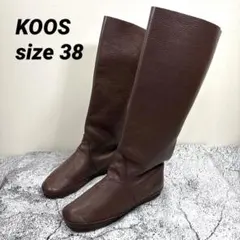 KOOS コース ロングブーツ 本革 シボ革 38 茶系