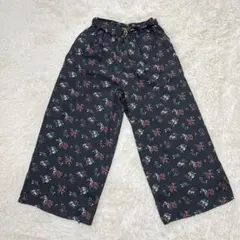 ワイドパンツ ガウチョパンツ (L) 黒 花柄 涼しい 夏 ゆったり