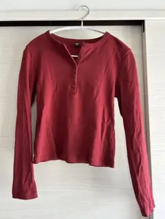 UNIQLO リブヘンリーネックT 長袖 赤 Mサイズ