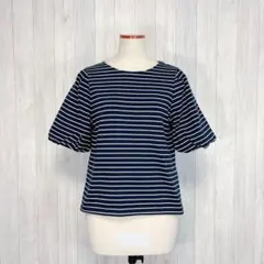 【GU】半袖 パフスリーブトップス カットソー ボーダー カジュアル M
