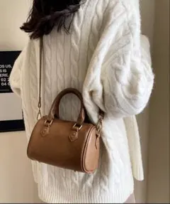 【2WAY】ヴィーガンレザーレトロ調ボストンバッグ/ショルダーバッグ