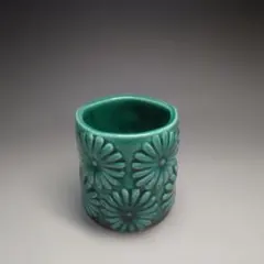 茶道具 蓋置 陶器 菊花文 緑釉