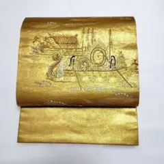 ◆袋帯 本金泥箔 金色 金閣寺絵文 本金泥箔分析結果付き 木箱入り　10313 メルカリ