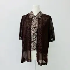 【a0607】短袖透視襯衫 豹紋 寬鬆上衣 Y2K 外國風女孩