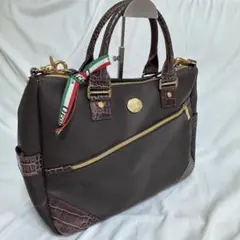 オロビアンコ 2way ビジネスバッグ ショルダーバッグ 茶色 クロコ型押し