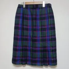大きいサイズ　ウールスカート　ブルー×グリーン系　チェック　XL