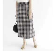 テチチ Te chichi 麻混キャンバスタイトスカート チェック柄 (M)