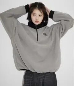 オーバーサイズハーフジップ フリース／ スウェット プルオーバー