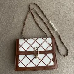 ミニショルダーバッグ ブラウン ホワイト　SHEIN