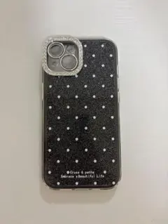 iPhone14 スマホケース ブラック ドット柄 ラインストーン付きのサムネイル