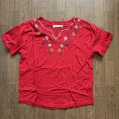 AS KNOW AS PINKY 刺繍 半袖カットソー レッドのサムネイル