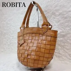 美品✨robita ロビタレザー トートバック ブラウン 格子編みチャーム