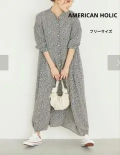 アメリカンホリック★バックプリーツワンピース★小花柄★ロングシャツワンピース