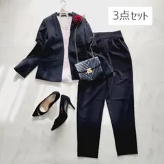 パンツスーツ3点セット＊ママスーツ＊ノーカラージャケット+パンツ+ブラウス