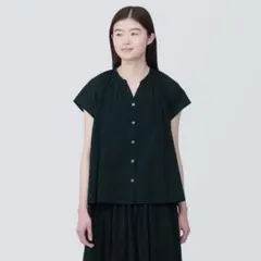 無印良品 婦人 強撚ボイル フレンチスリーブブラウス ブラック