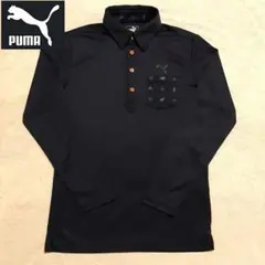 プーマ ゴルフウェア 長袖ポロシャツ Mサイズ ネイビー シンプル
