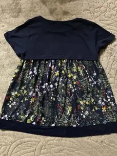 ON LOVE OFF花柄切り替え半袖Tシャツ ネイビー