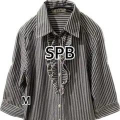 エスピービーSPB ブラウス ストライプ柄 フリル ブルー系 Ｍサイズ