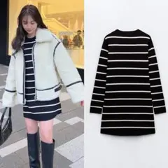 ZARA ショートニットワンピース　ストライプ　M