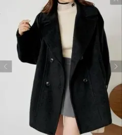 最終値下げ　chico シャギーダブルミドル丈コート　ブラック