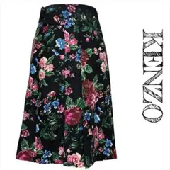 KENZO ラップスカート　巻きスカート　花柄　フラワー　黒　ブラック