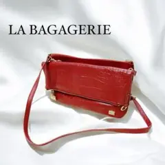 【美品】ラバガジェリー クロコ型押し ショルダーバッグ レッド 赤