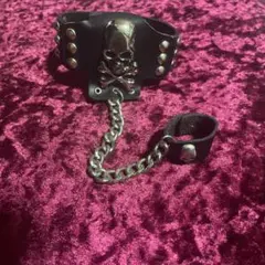 《ブレスレット》レザー スカル チェーン リング ブラック 【BRACELET】