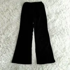 【グレイル】リブ編み ブラック フレアパンツ　サイドポケット