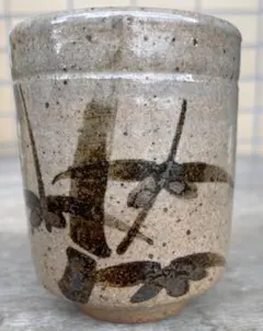 唐津焼 中里窯 竹模様の灰色陶器湯飲み