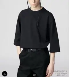 新品 UNIQLO U クルーネックTシャツ 七分袖 ブラック Lのサムネイル